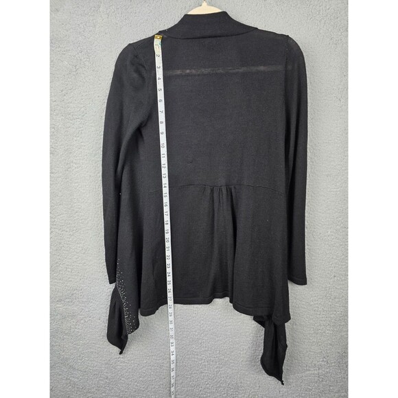 Colour Works Cardigan Sweater Womens S Black Silver Stud Long Open High Low - Picture 7 of 10